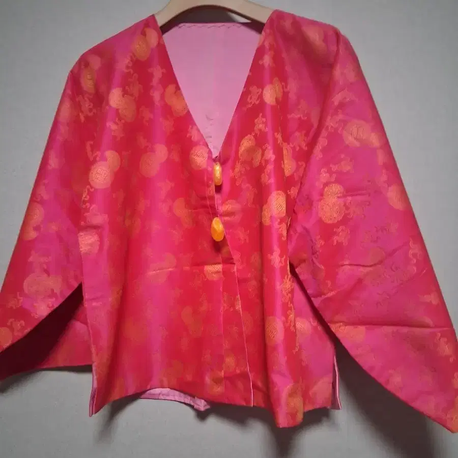 핑크색 실크 전통 상의 외 조끼 셋트