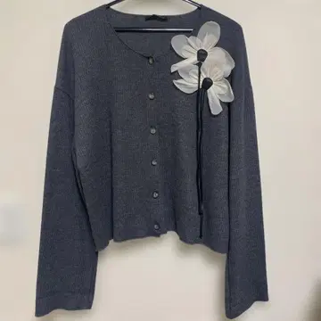 [zara] 플라워 모티브 부착 리브 가디건 그레이