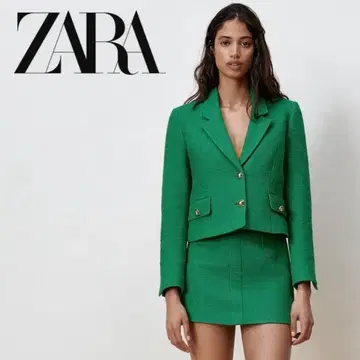 ZARA 트위드 테일러드 자켓 그린 S