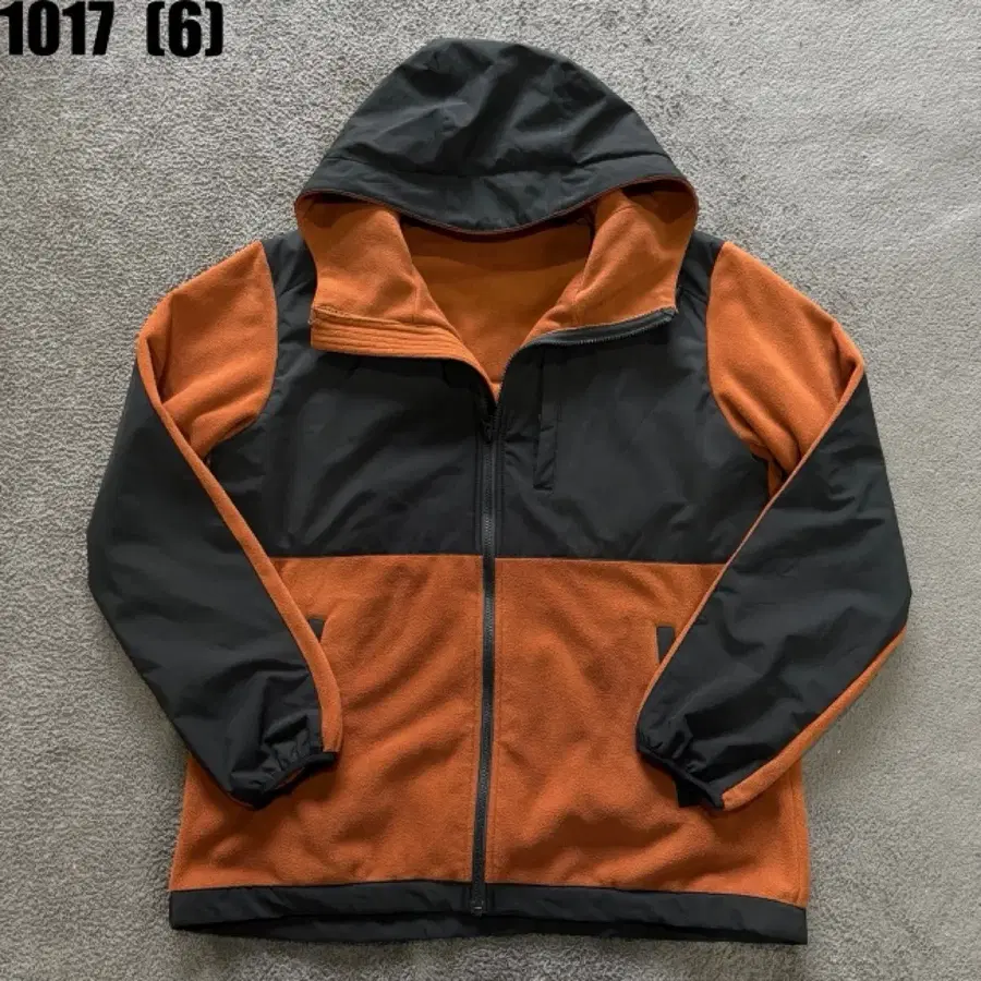 GU  플리스 후드 집업 자켓 오렌지 블랙 XL 1017