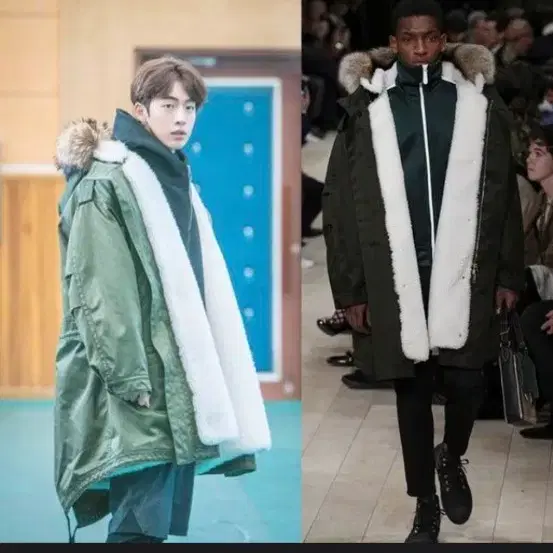 퓨에르옴므 야상 라쿤 패딩 카키