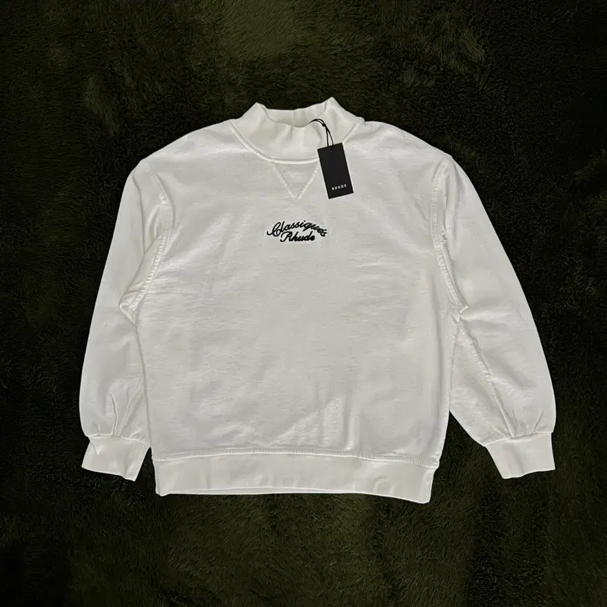 [L] RHUDE 루드 클래식 로고 엠브로이더리 코튼 테리 모크넥 스웻셔츠 빈티지 화이트