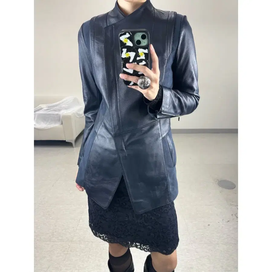 빈티지 네이비 리얼레더 이태리 가죽 블레이저 자켓 램스킨 아우터
