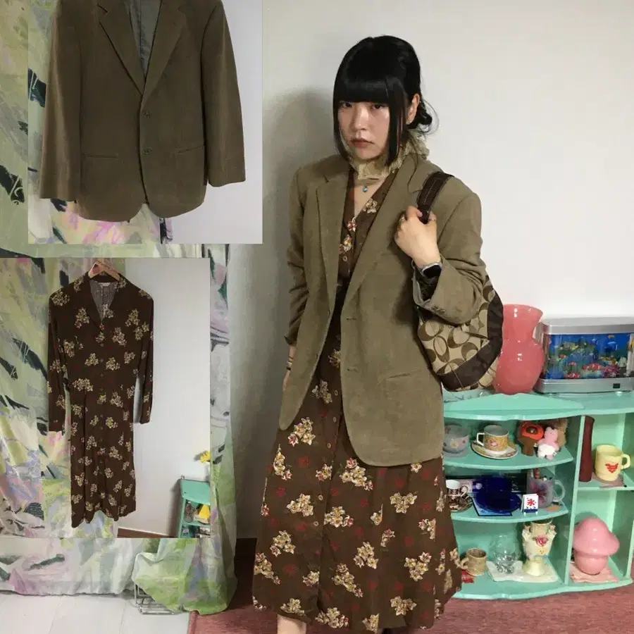 빈티지 브라운 코듀로이 오버핏 블레이저 자켓
