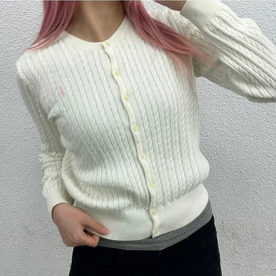 폴로 딸기우유 아이보리 연핑크 포니 꽈배기 가디건