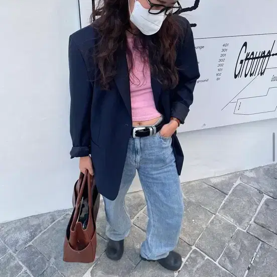 에토스 네이비 오버핏 자켓