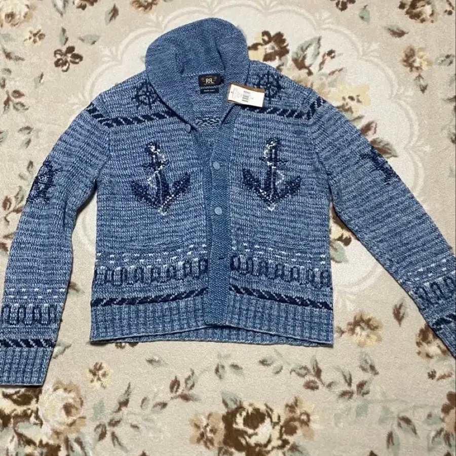 RRL 앵커 패턴 니트 가디건 블루