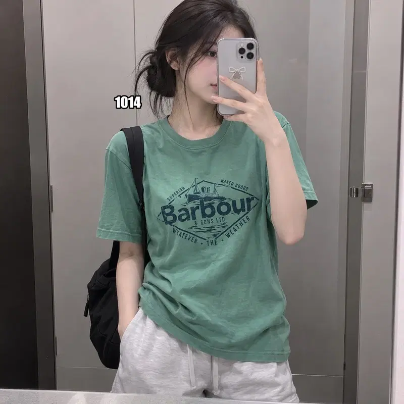 L 바버 그린 빈티지 로고 반팔 티셔츠