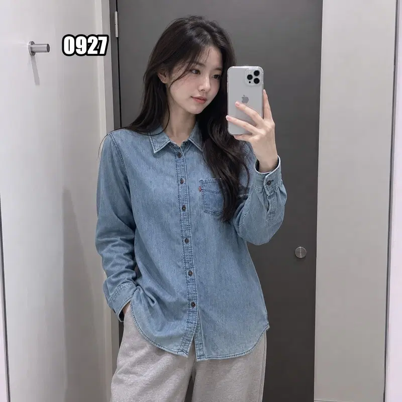S 리바이스 오리지널 원포켓 데님 연청 셔츠