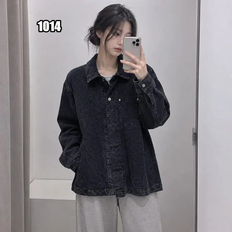 XL 코스 블랙 워시드 데님 긴 팔 자켓