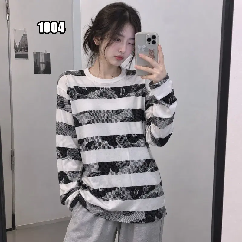 M 베이프 카모 스트라이프 롱슬리브 티셔츠