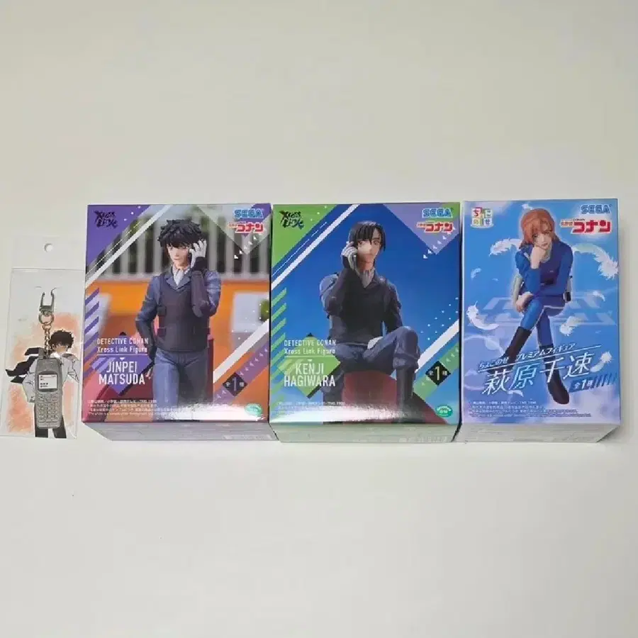 [미개봉4종일괄]마츠다핸드폰키링+마츠다진페이&하기와라켄지&하기와라치히야 피규어(하이웨이의타천사주역들)코난굿즈렌티큘러