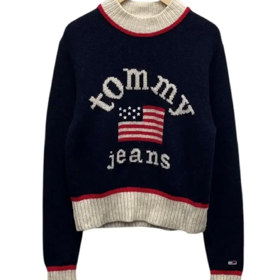 [Tommy jeans] 타미 성조기 크롭 니트