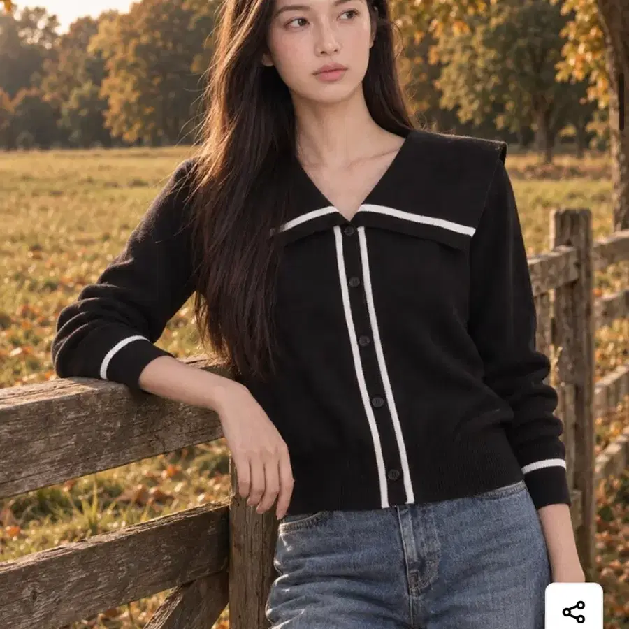 [새상품] 에브모우 SAILOR COLLAR LONG SLEEVED 가디건 블랙