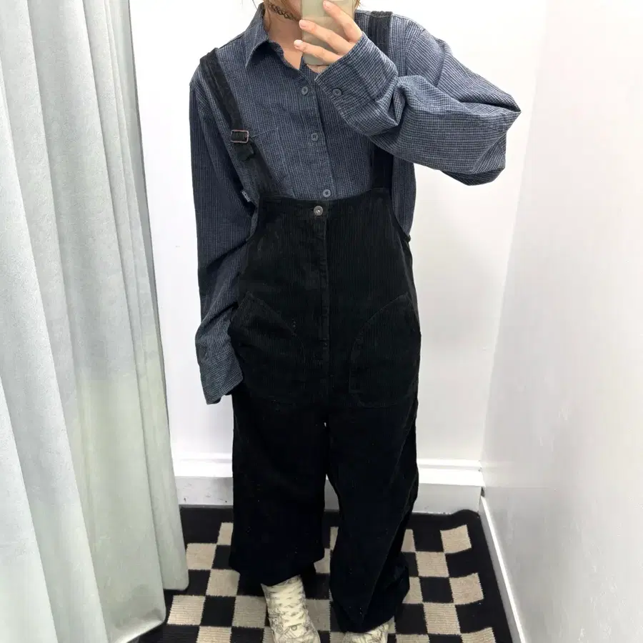디키즈 블랙 코듀로이 오버롤