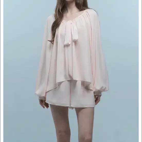 퍼제인 발렛 쉬폰 퍼프 블라우스 팬츠 소프트핑크