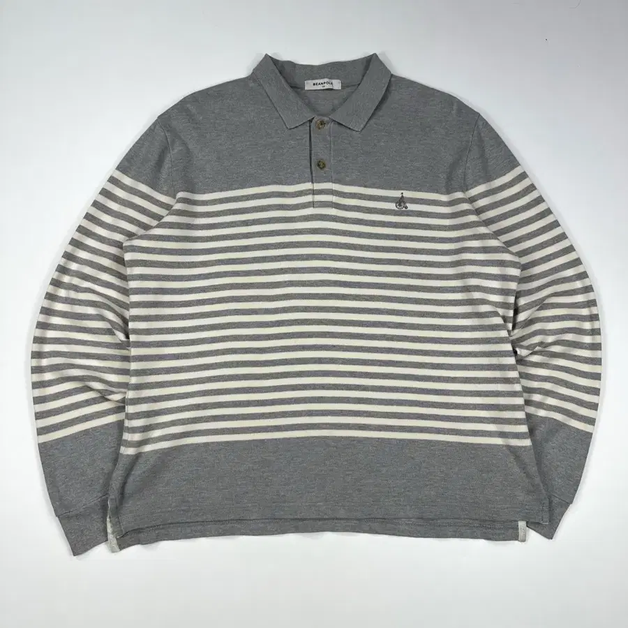 (2XL) 빈폴 단가라 스트라이프 PK 긴팔 카라티 그레이