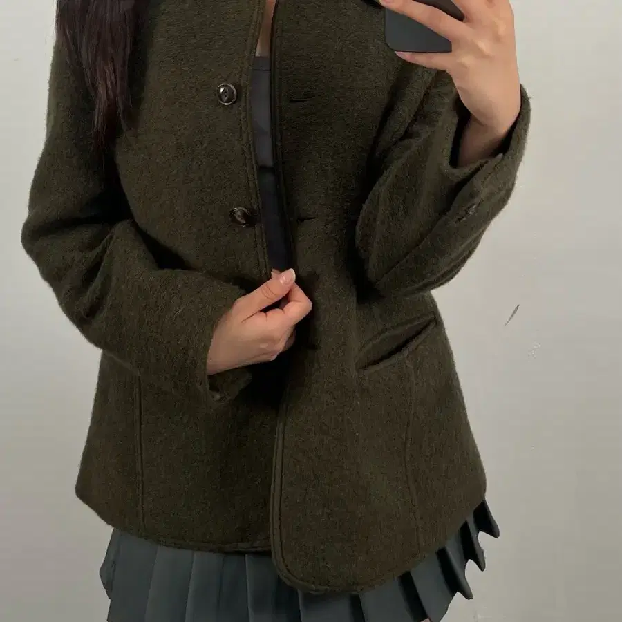 비아플레인 카키 울 자켓