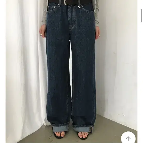 와이드 롤업 진청팬츠