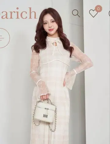 Darich 파이핑 체크 레이스 롱 원피스