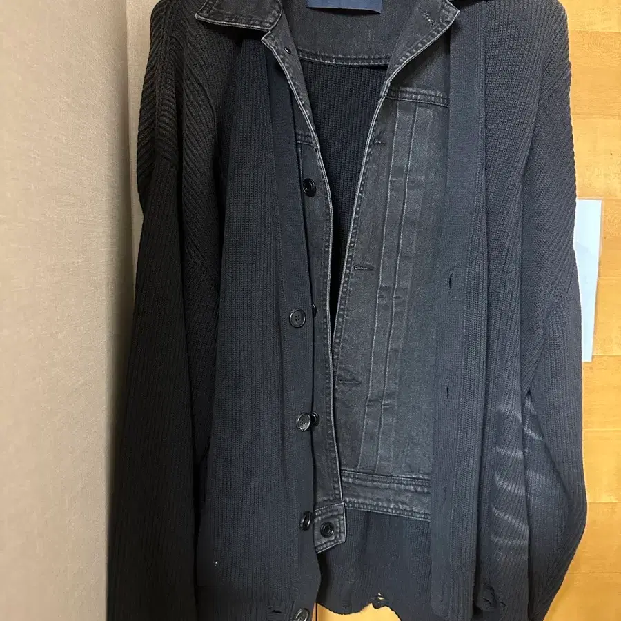 [L] 준지 흑청 레이어드 가디건
