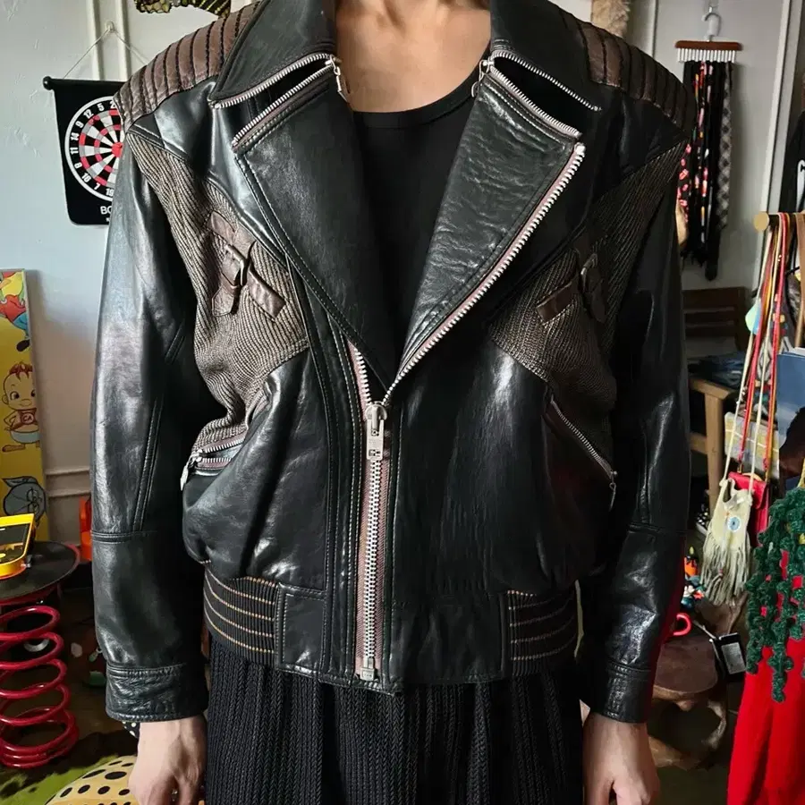80s 빈티지 리얼 램스킨 레더 양가죽 투웨이 라이더 봄버 자켓 / 오버핏 오버사이즈 모터사이클 밀리터리 버클 디테일 바이커