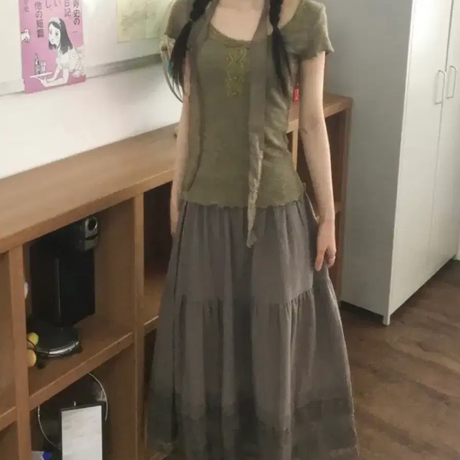 사키 마우 빈티지 레이스 롱 스커트 모카색 에이블리 모리걸 바선생