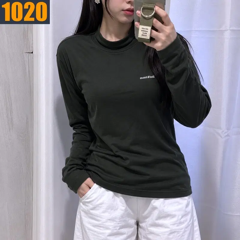110 MONTBELL 몽벨 다크카키 미니로고 자수 반목 긴팔 티셔츠 XXL
