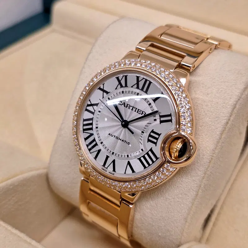 까르띠에 발롱블루 36mm 로즈골드 18k 금통 오토매틱 오리지널 다이아몬드 사진 2