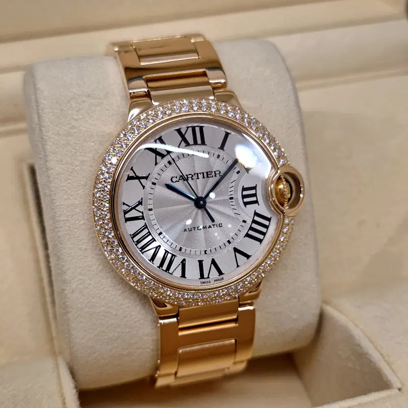 까르띠에 발롱블루 36mm 로즈골드 18k 금통 오토매틱 오리지널 다이아몬드 사진 3