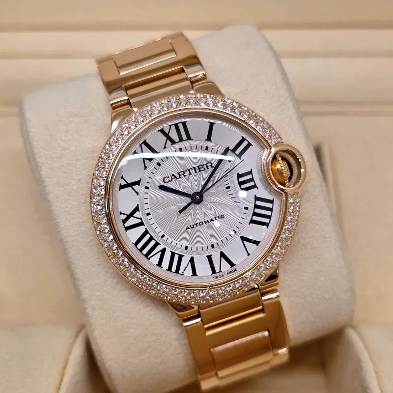 까르띠에 발롱블루 36mm 로즈골드 18k 금통 오토매틱 오리지널 다이아몬드 사진 5