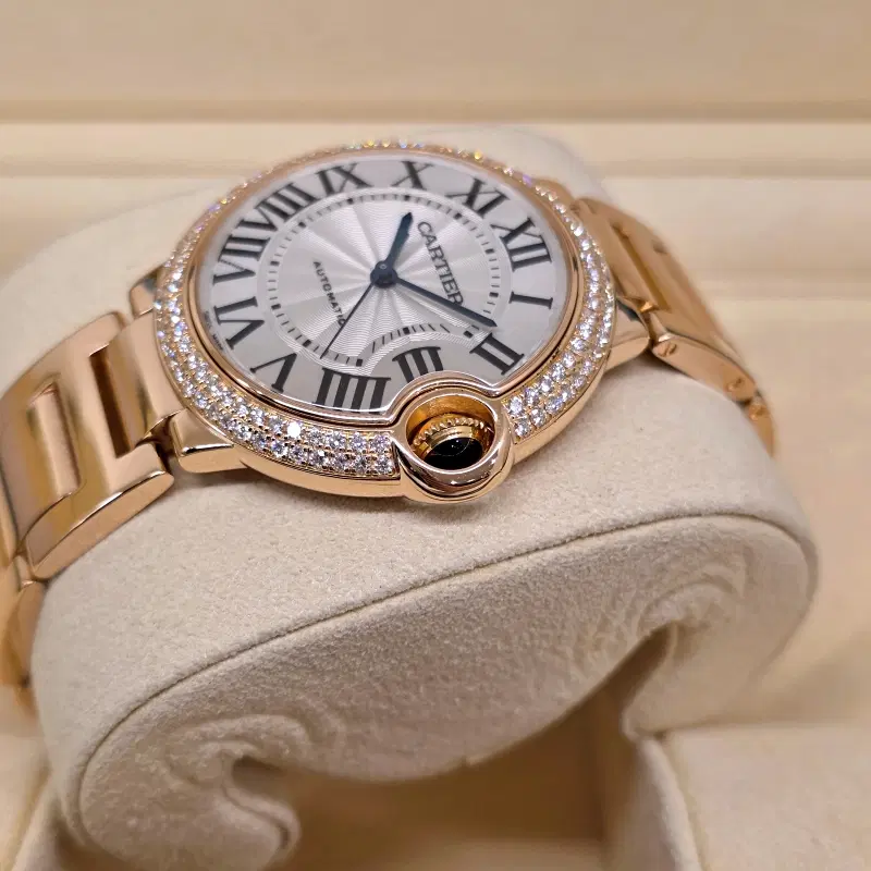 까르띠에 발롱블루 36mm 로즈골드 18k 금통 오토매틱 오리지널 다이아몬드 사진 6