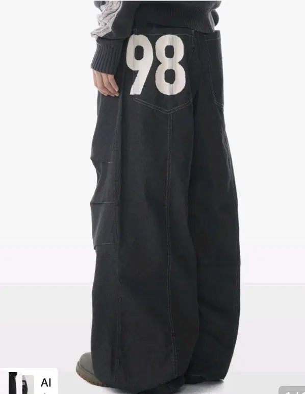 Aakam Denim Pants 98 Printed Knee Pin-tuck Denim Pants (Black) 1 Size Pants