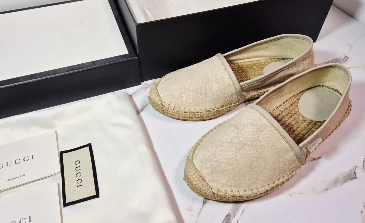 (Authentic) Gucci GG Canvas Espadrille Slip-on Women's Shoes 36