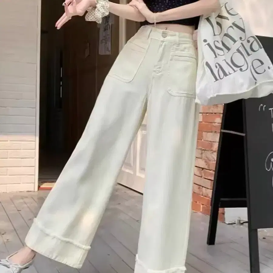 와이드 팬츠 화이트진 데님