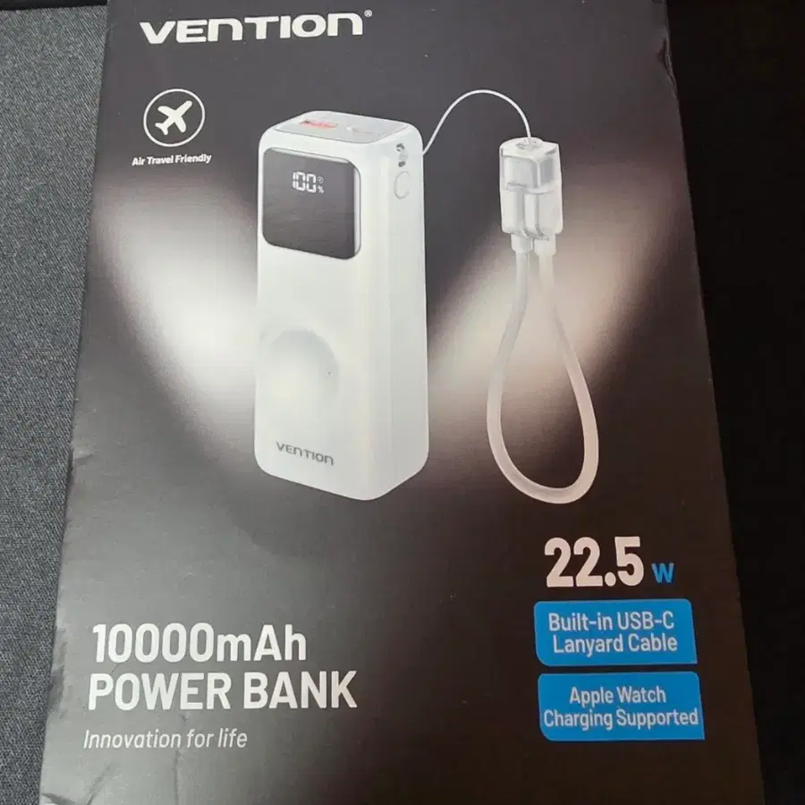 Vention 벤션 10000mAh 보조배터리, 22.5w 아이폰 및 애플워치 12/11용 (미개봉 화이트)