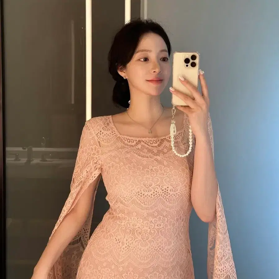 그레이스유 layla cape 레이스 원피스 핑크