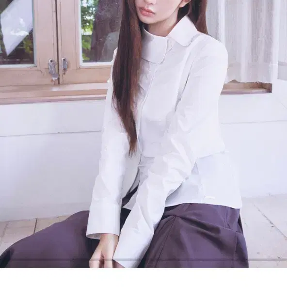 미세키서울 Asymmetric shirring button shirt WHITE