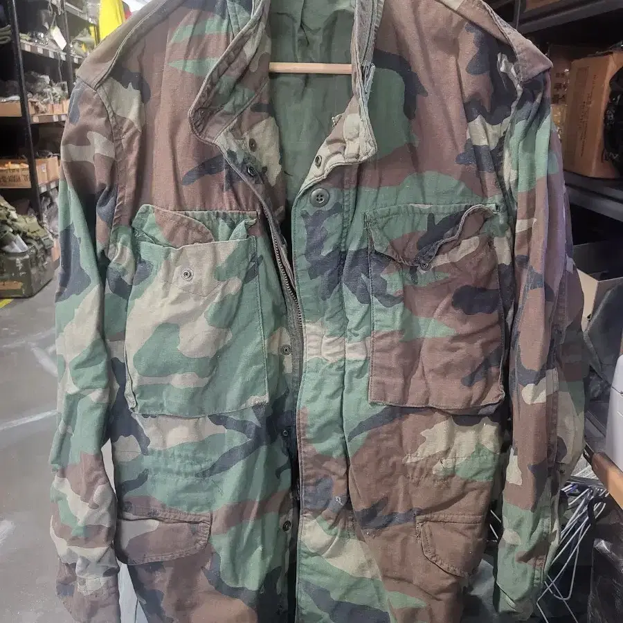 파손 미군 M65 우드랜드 카모 야상 자켓 S-R