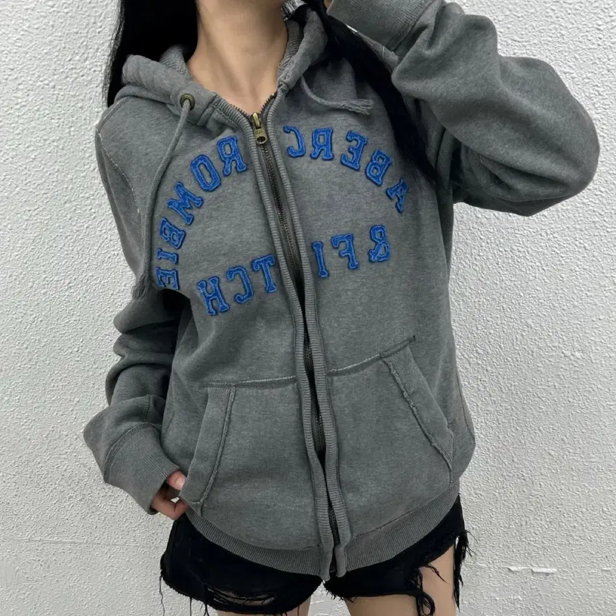 아베크롬비 센터로고 그레이 후드집업 XL