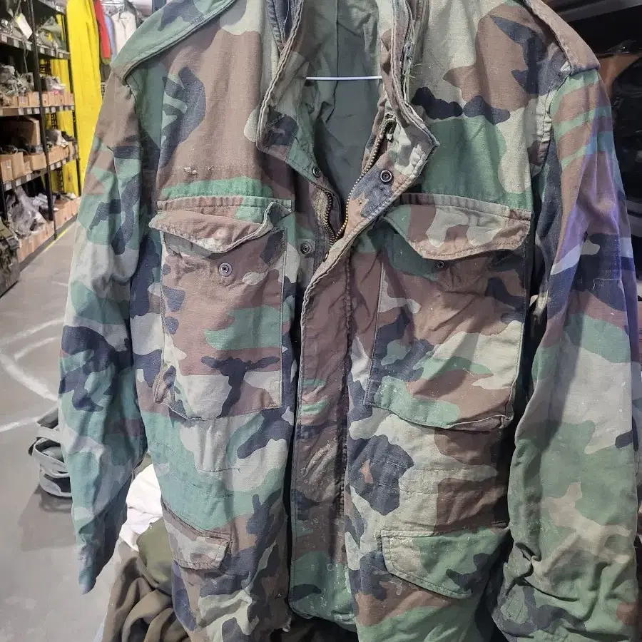 파손 변색 미군 M65 우드랜드 카모 야상 S