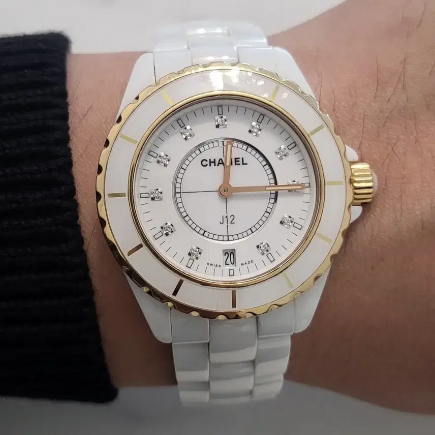 샤넬 j12 팬텀 18k 골드38mm 남성 쿼츠 시계 2핸즈 화이트 세라믹 남자 팔찌 사진 1