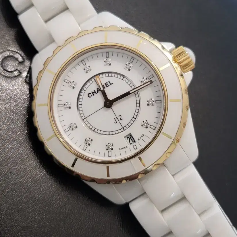 샤넬 j12 팬텀 18k 골드38mm 남성 쿼츠 시계 2핸즈 화이트 세라믹 남자 팔찌 사진 5