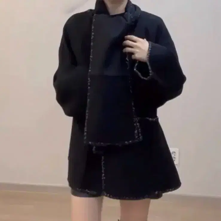 한스스타일 머플러 핸드메이드 코트 블랙 S