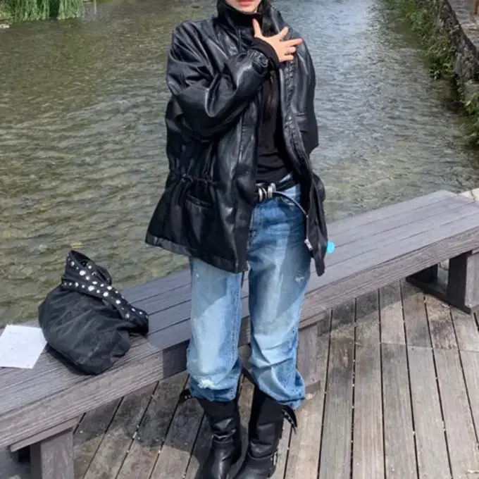 올슨 빈티지레더점퍼 블랙