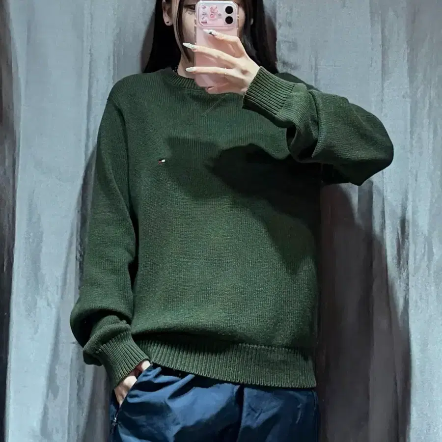 XS TOMMY 타미힐피거 스몰로고 카키 니트