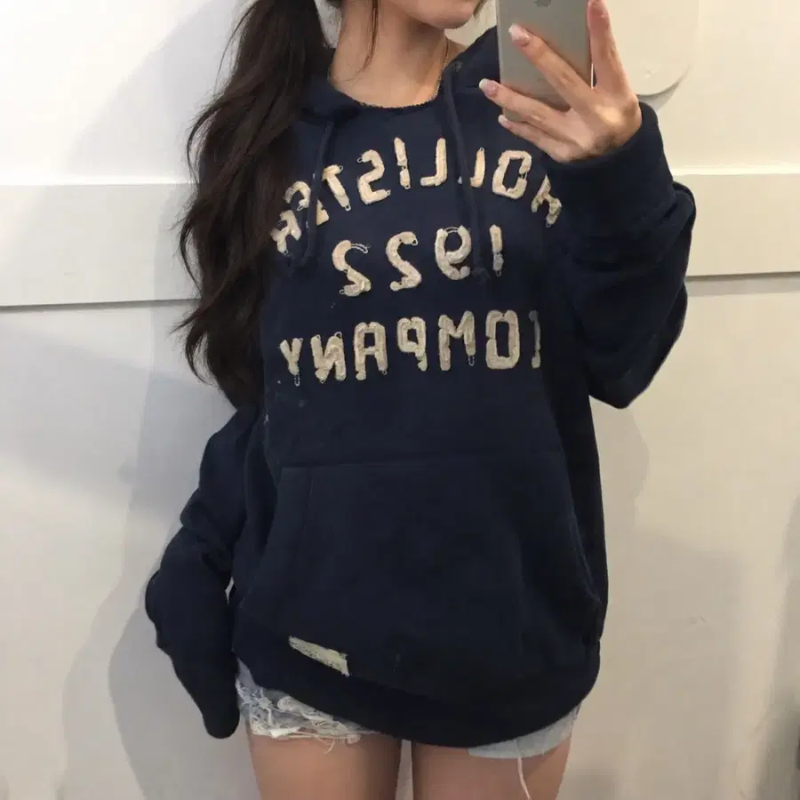 Hollister 홀리스터 희귀템 아방핏 네이비 레터링 기모 후드티