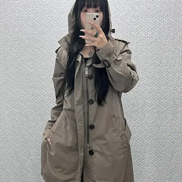버버리 빈티지 캐주얼 오트밀 후드 트렌치 코트 100 C15616