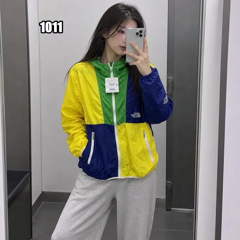 노스페이스 멀티 컬러블록 후드 바람막이 (새상품)