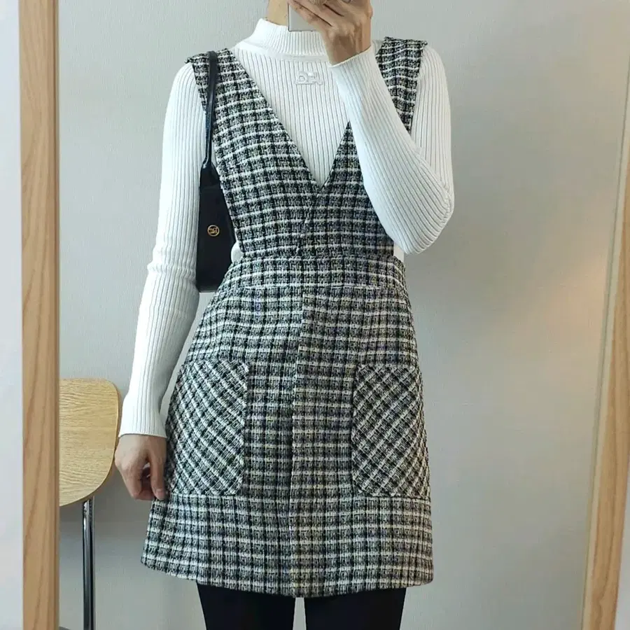 (S)에잇세컨즈 여성 민소매 체크 미니 원피스 하객룩